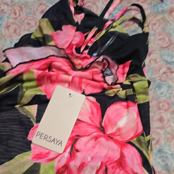 Persaya Black Maxi Dress with Pink Floral Design - Picture 9 of 9